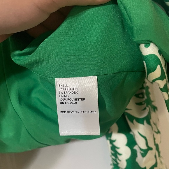 Etcetera Floral Green White Blazer Size Large Cotten Blend Spring Summer Preppy - Picture 5 of 7